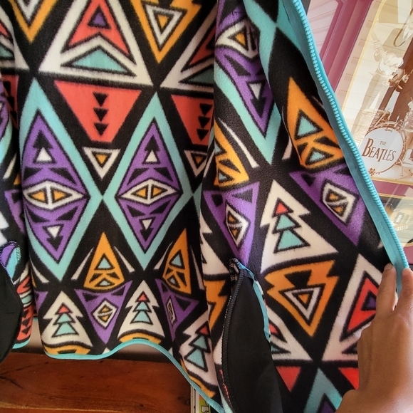 Free Nature NYC Large Colorful Geometric Patterned Men's Hoodie Pockets Full Zip - Picture 9 of 13